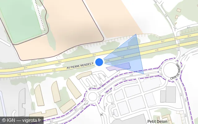Vue plan de l'emplacement du radar fixe à Castelnau-le-Lez