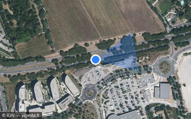 Vue satellite de l'emplacement du radar fixe à Castelnau-le-Lez