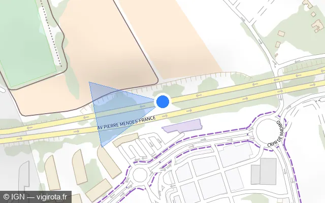 Vue plan de l'emplacement du radar fixe à Castelnau-le-Lez