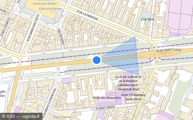 Vue plan de l'emplacement du radar fixe à Versailles