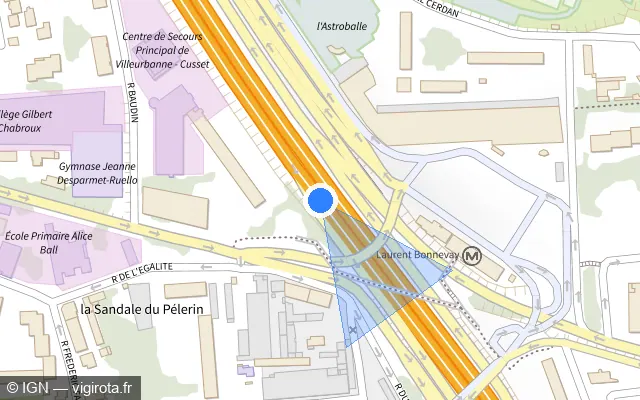 Vue plan de l'emplacement du radar discriminant à Villeurbanne