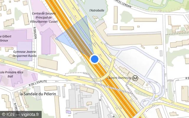 Vue plan de l'emplacement du radar discriminant à Villeurbanne