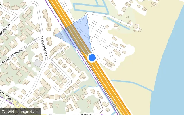Vue plan de l'emplacement du radar discriminant à Pérols