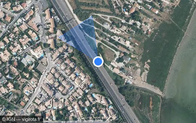 Vue satellite de l'emplacement du radar discriminant à Pérols