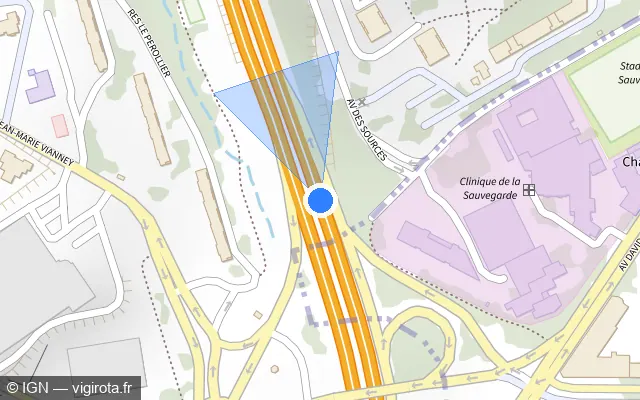 Vue plan de l'emplacement du radar discriminant à Écully