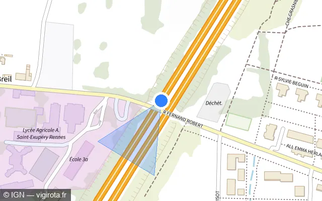 Vue plan de l'emplacement du radar discriminant à Rennes