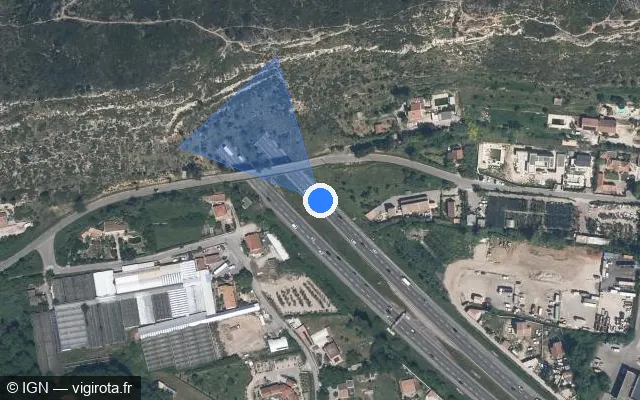 Vue satellite de l'emplacement du radar discriminant à Saint-Victoret