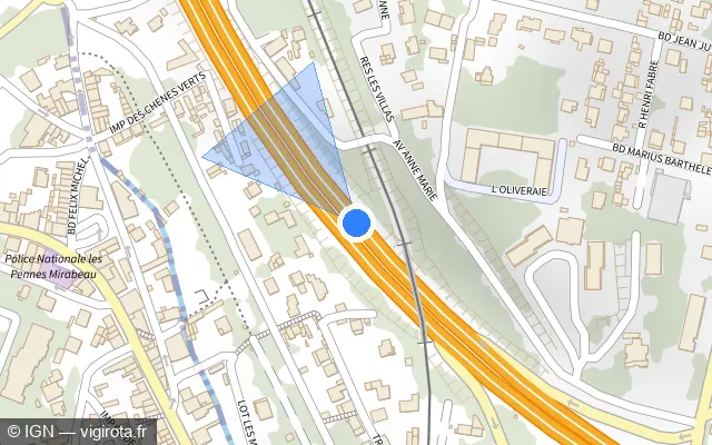 Vue plan de l'emplacement du radar fixe à Septèmes-les-Vallons