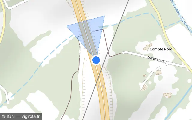Vue plan de l'emplacement du radar de vitesse moyenne à Pujols