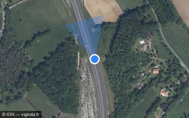 Vue satellite de l'emplacement du radar de vitesse moyenne à Pujols