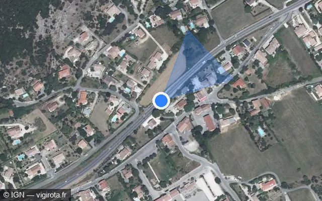 Vue satellite de l'emplacement du radar de vitesse moyenne à Saint-Privat-des-Vieux