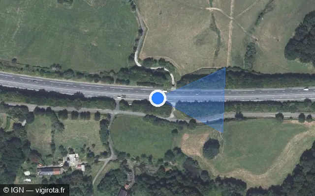 Vue satellite de l'emplacement du radar de vitesse moyenne à Uzerche