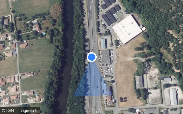 Vue satellite de l'emplacement du radar de vitesse moyenne à Loubières
