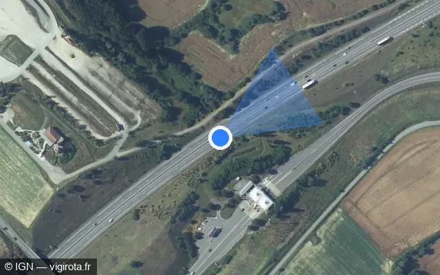 Vue satellite de l'emplacement du radar de vitesse moyenne à Nailloux