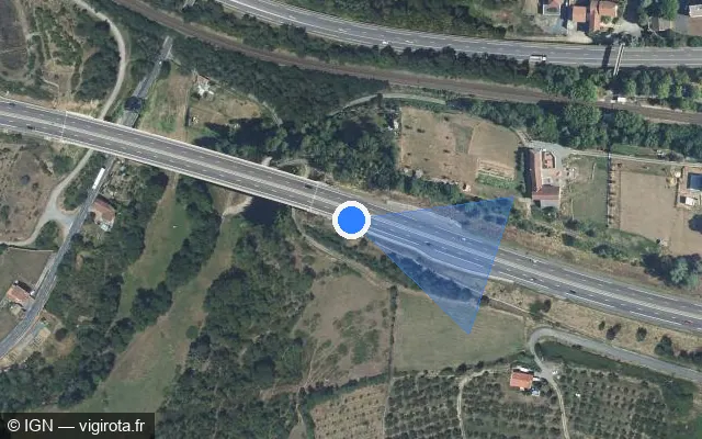 Vue satellite de l'emplacement du radar de vitesse moyenne à Vindry-sur-Turdine