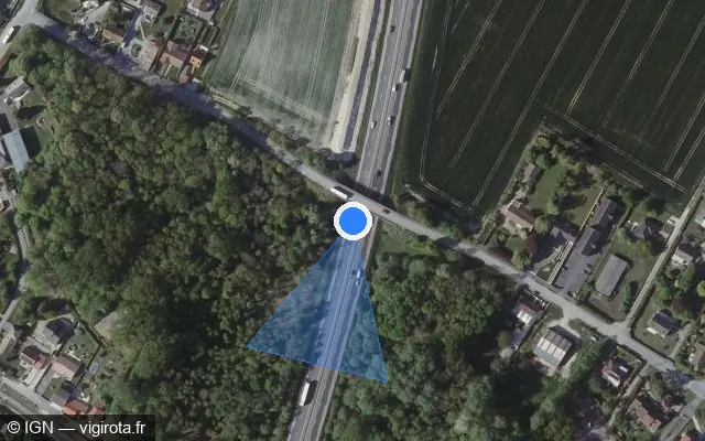 Vue satellite de l'emplacement du radar de vitesse moyenne à Isles-sur-Suippe