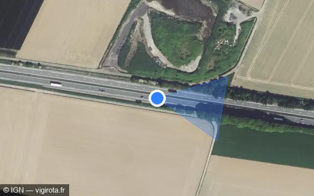 Vue satellite de l'emplacement du radar de vitesse moyenne à Baisieux