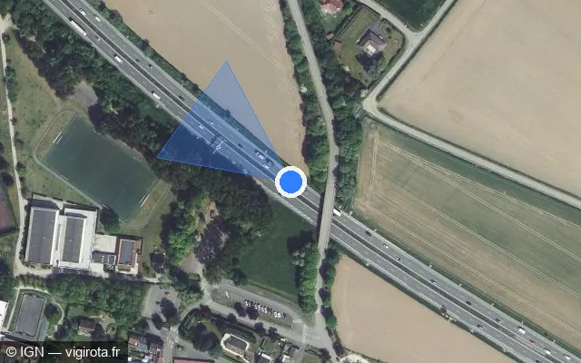 Vue satellite de l'emplacement du radar de vitesse moyenne à Ennetières-en-Weppes