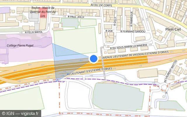Vue plan de l'emplacement du radar de vitesse moyenne à Toulon