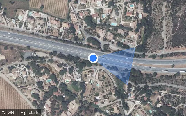 Vue satellite de l'emplacement du radar de vitesse moyenne à Vidauban