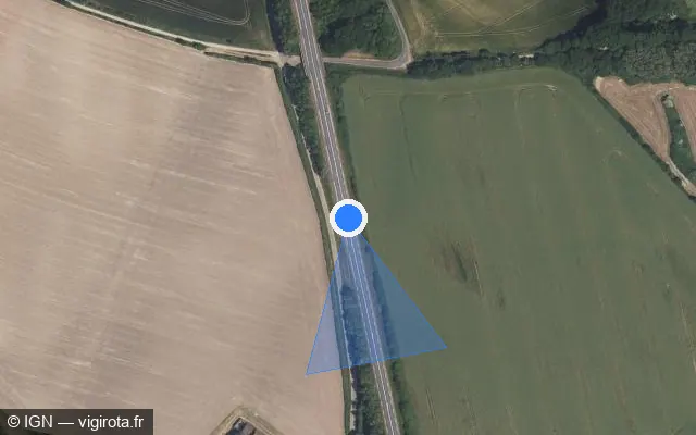 Vue satellite de l'emplacement du radar de vitesse moyenne à Saint-Langis-lès-Mortagne
