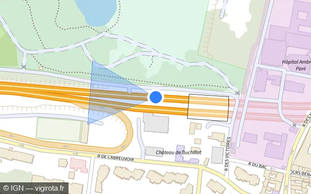Vue plan de l'emplacement du radar de vitesse moyenne à Boulogne-Billancourt