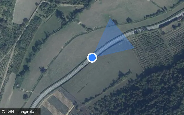 Vue satellite de l'emplacement du radar de vitesse moyenne à Auxey-Duresses