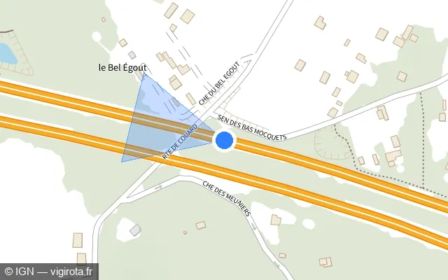 Vue plan de l'emplacement du radar de vitesse moyenne à Marcoussis