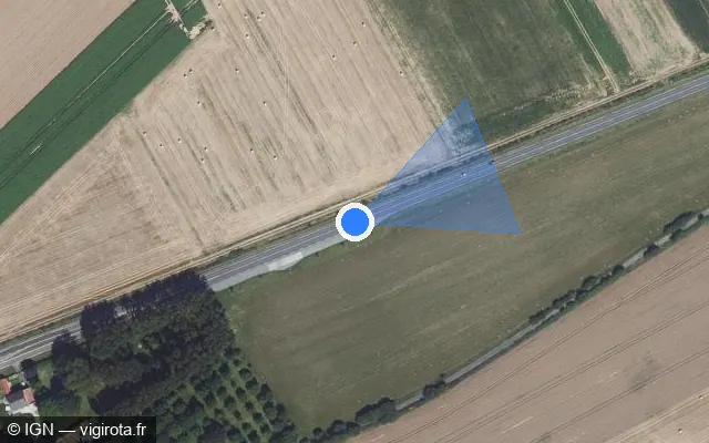 Vue satellite de l'emplacement du radar de vitesse moyenne à Bailleulval
