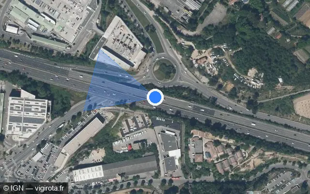 Vue satellite de l'emplacement du radar de vitesse moyenne à La Penne-sur-Huveaune