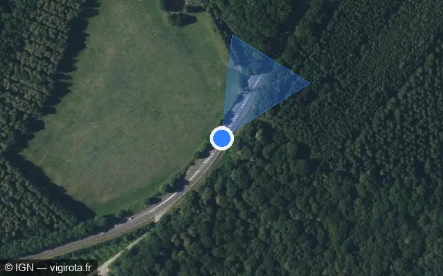 Vue satellite de l'emplacement du radar de vitesse moyenne à Tilly