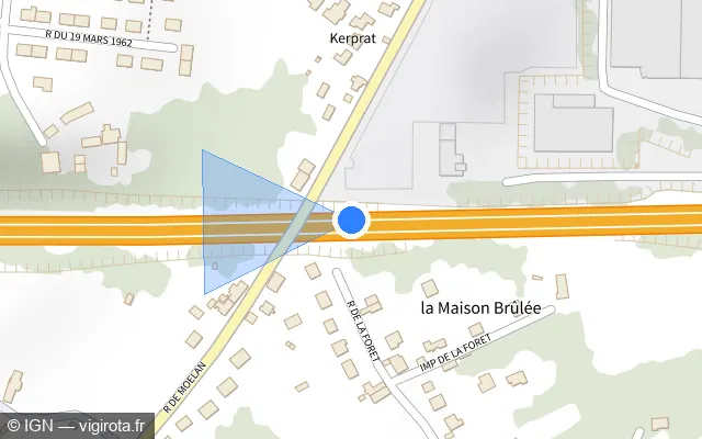 Vue plan de l'emplacement du radar de vitesse moyenne à Quimperlé