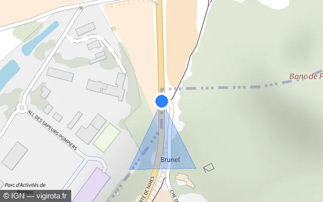 Vue plan de l'emplacement du radar de vitesse moyenne à Tresques