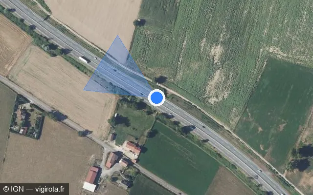 Vue satellite de l'emplacement du radar de vitesse moyenne à Sérézin-de-la-Tour