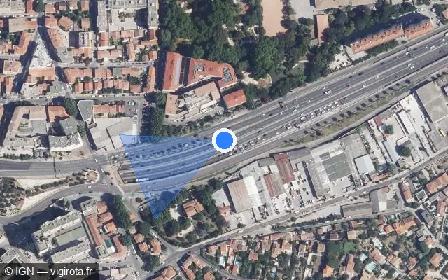 Vue satellite de l'emplacement du radar de vitesse moyenne à Toulon