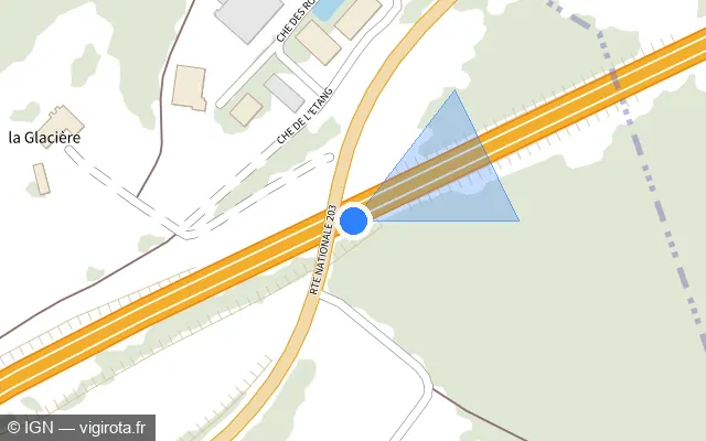 Vue plan de l'emplacement du radar de vitesse moyenne à Eteaux
