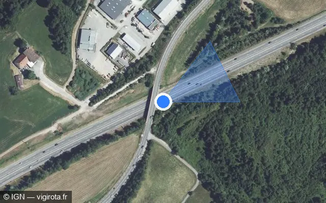 Vue satellite de l'emplacement du radar de vitesse moyenne à Eteaux