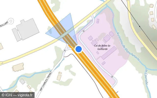 Vue plan de l'emplacement du radar de vitesse moyenne à Brive-la-Gaillarde