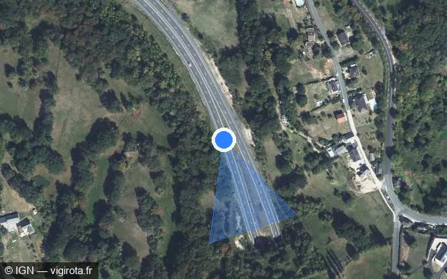 Vue satellite de l'emplacement du radar de vitesse moyenne à Noailles