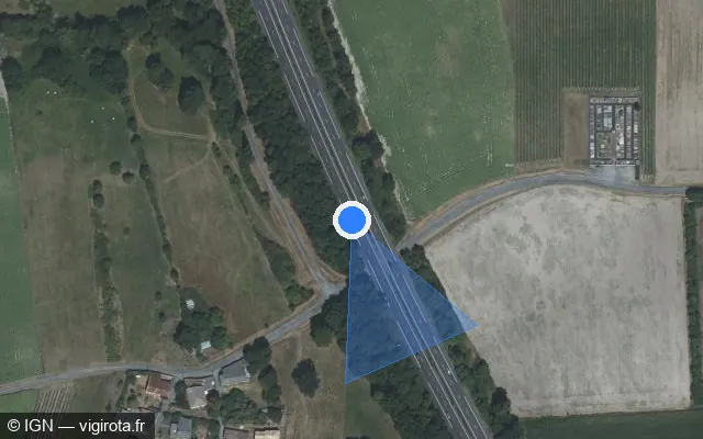Vue satellite de l'emplacement du radar de vitesse moyenne à Saint-Martial-de-Mirambeau