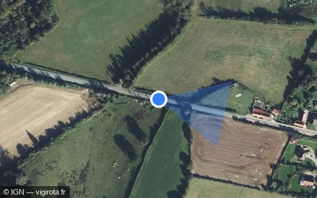 Vue satellite de l'emplacement du radar de vitesse moyenne à Wirwignes