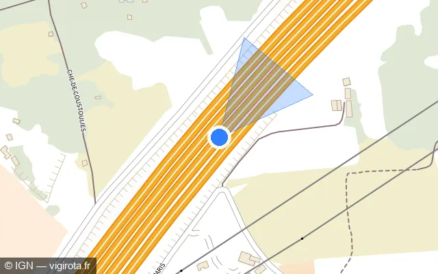 Vue plan de l'emplacement du radar de vitesse moyenne à Baillargues