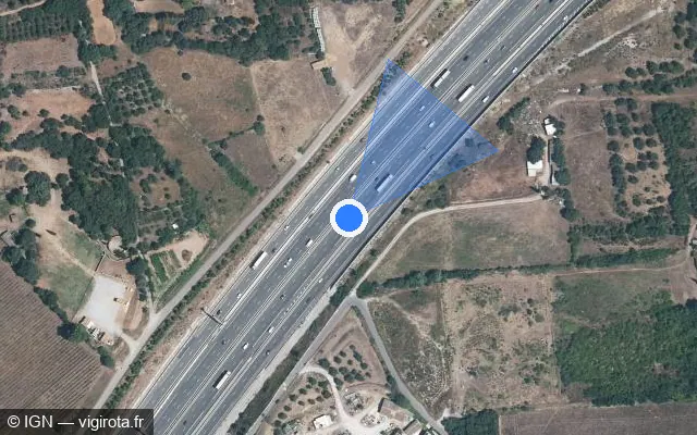 Vue satellite de l'emplacement du radar de vitesse moyenne à Baillargues