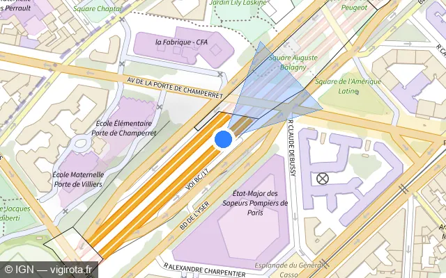 Vue plan de l'emplacement du radar fixe à Levallois-Perret