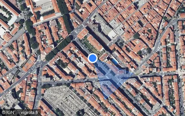 Vue satellite de l'emplacement du radar fixe à Perpignan