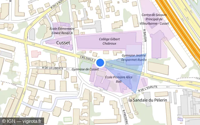 Vue plan de l'emplacement du radar fixe à Villeurbanne