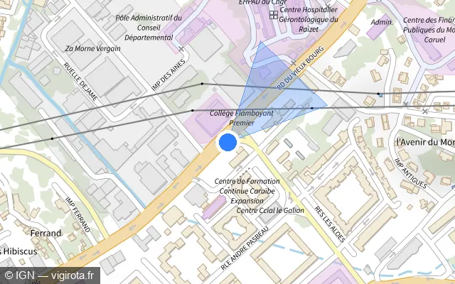 Vue plan de l'emplacement du radar tourelle à Pointe-à-Pitre