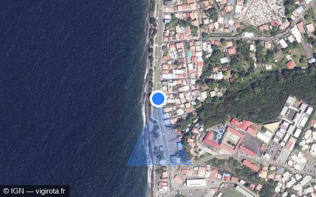 Vue satellite de l'emplacement du radar tourelle à Basse-Terre