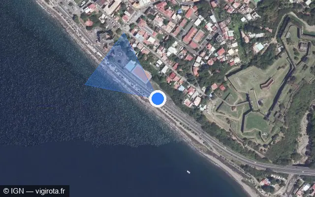 Vue satellite de l'emplacement du radar tourelle à Basse-Terre