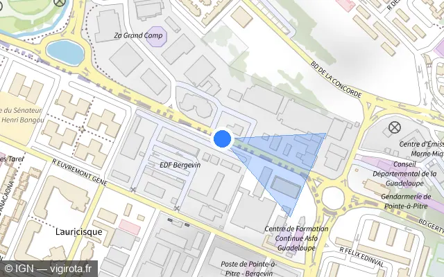 Vue plan de l'emplacement du radar tourelle à Pointe-à-Pitre